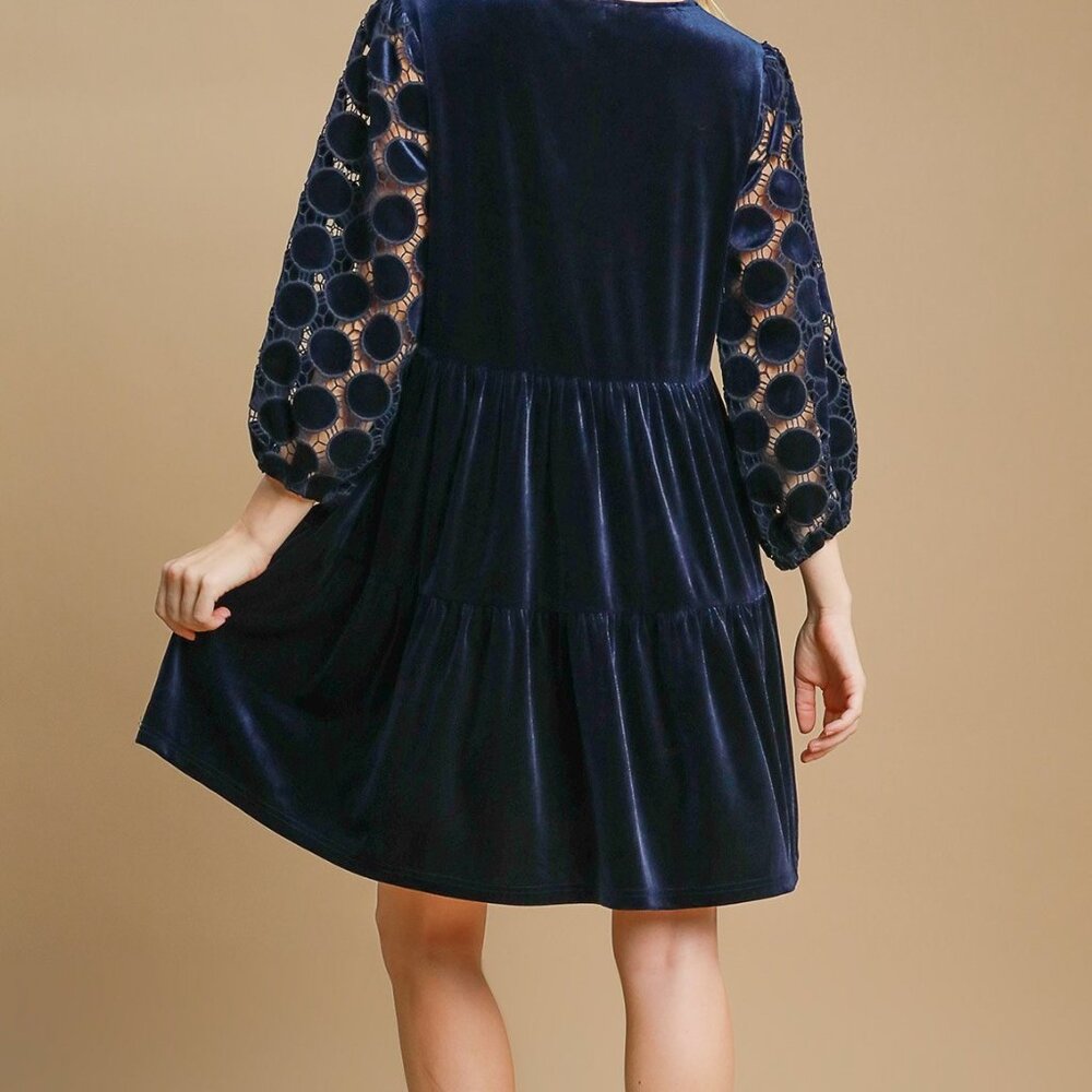Umgee Navy Tiered Velvet Dress Tunic - Picture 3 of 3